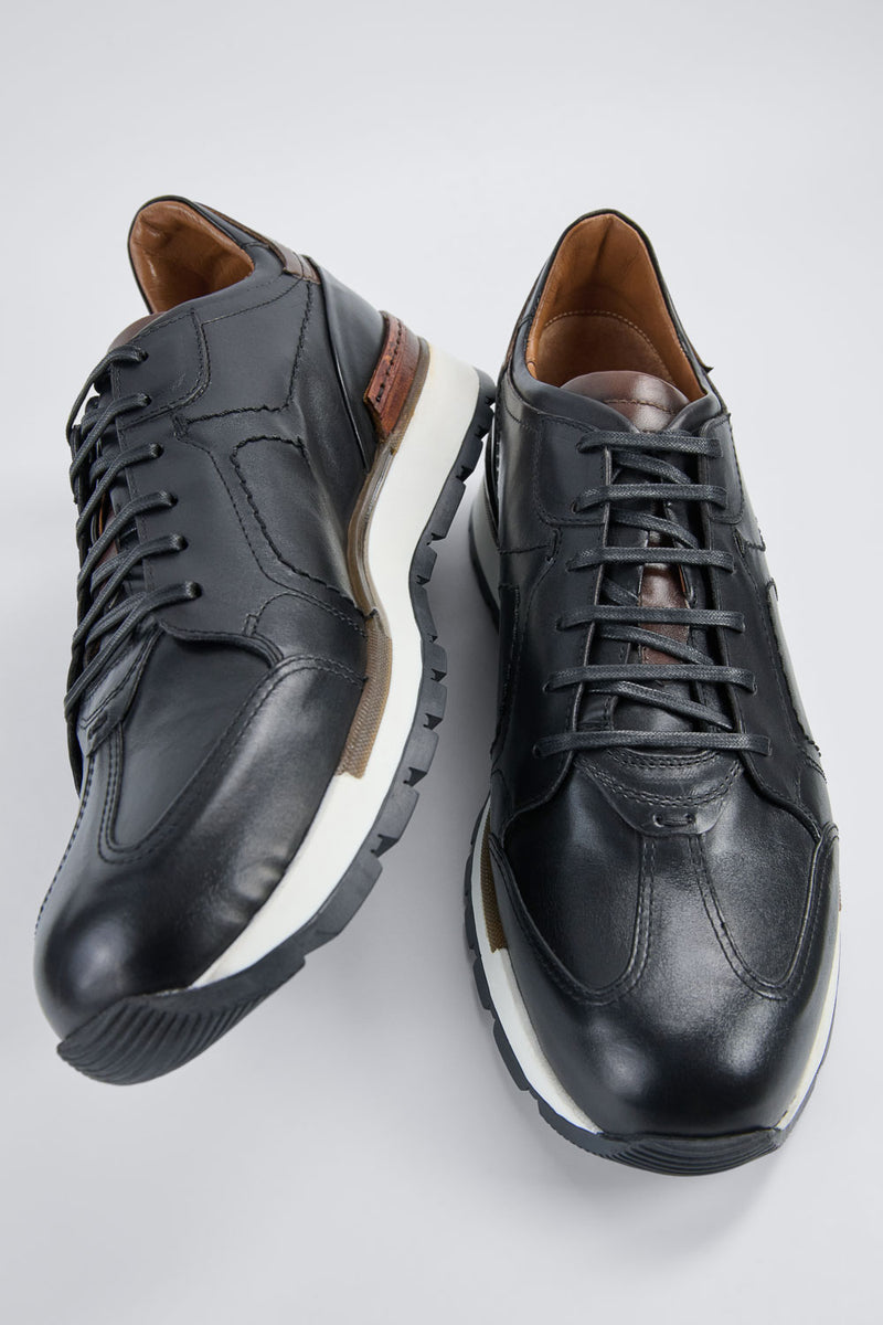 OWEN tuxedo-black triple stitched wingtip patina runners.