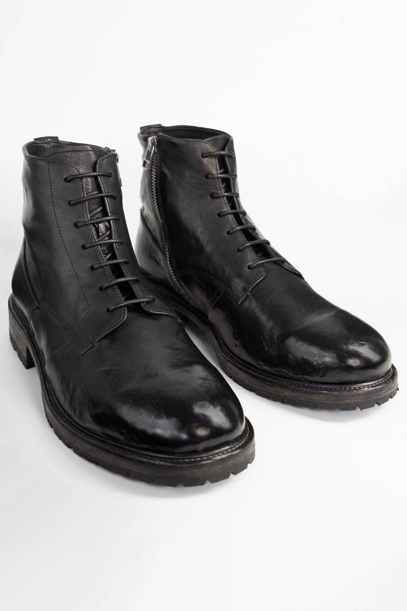 ROWLEY coal-black folded lace up boots.