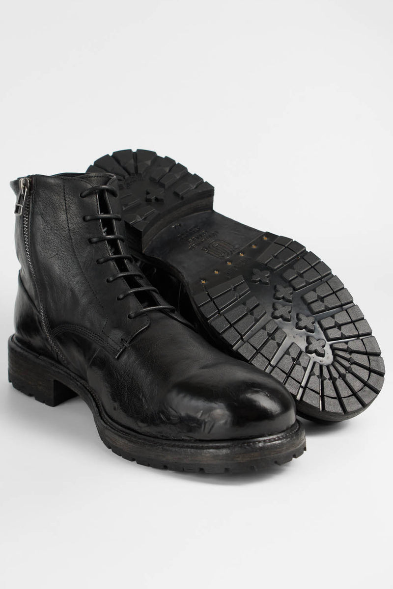 ROWLEY coal-black folded lace up boots.