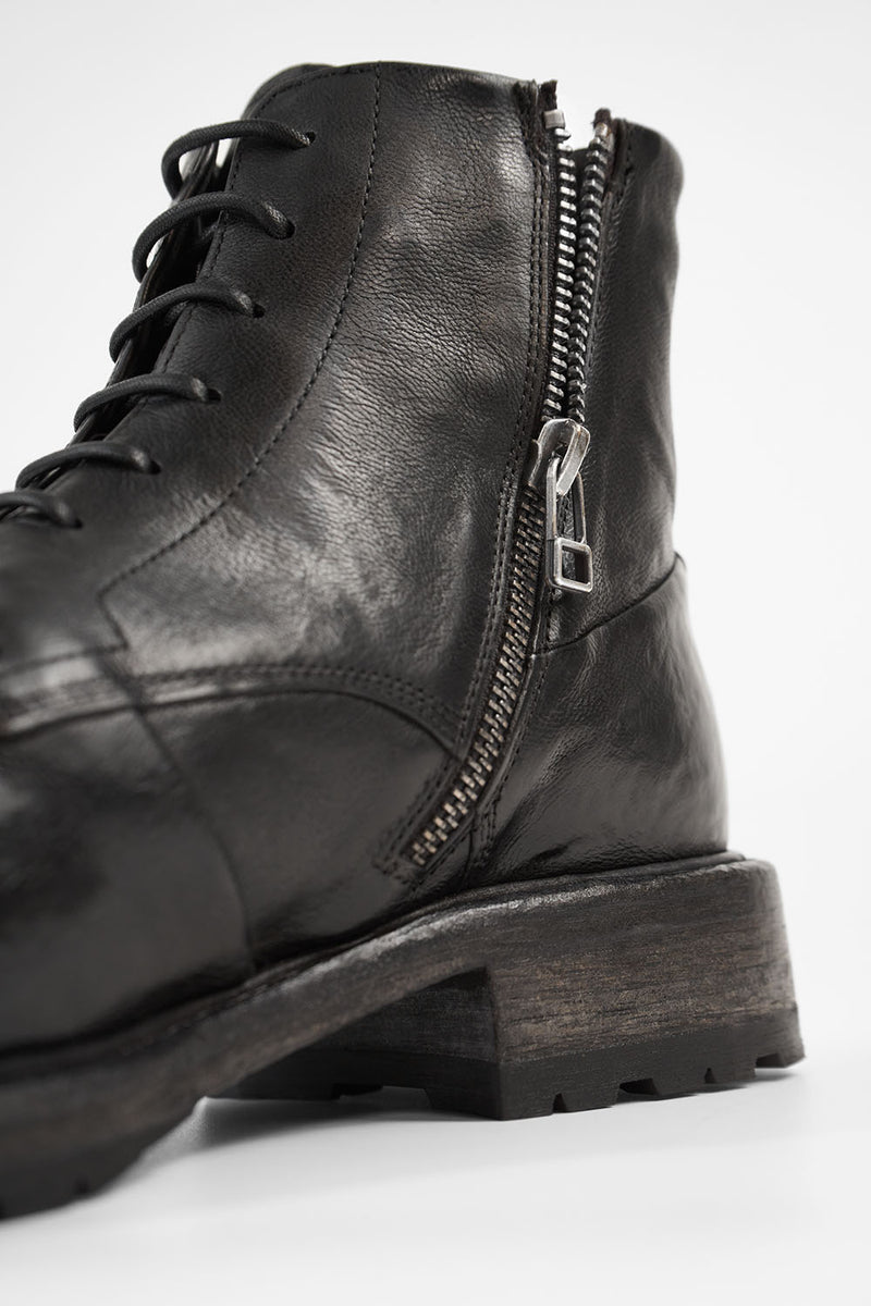 ROWLEY coal-black folded lace up boots.