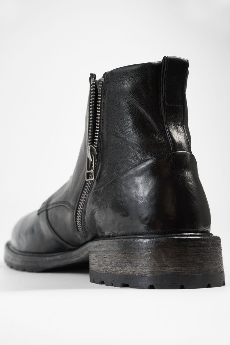 ROWLEY coal-black folded lace up boots.