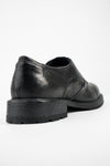 ROWLEY coal-black folded derby shoes.