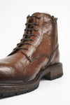 ROWLEY cognac folded lace up boots.