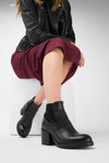 BERKELEY charcoal-black mid heel low boots.