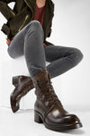 EXETER powder-chocolate lace up boots.