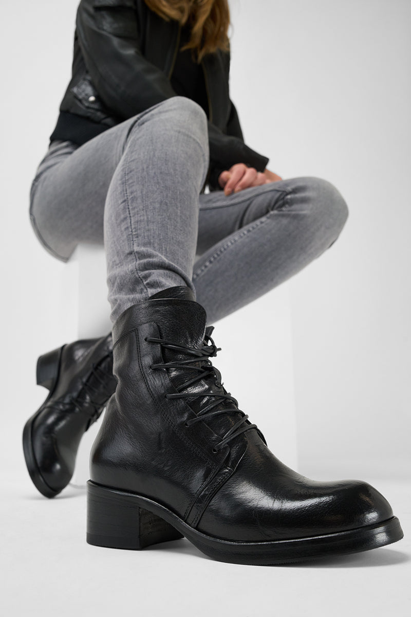 EXETER jet-black lace up boots.