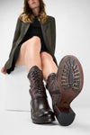 MADISON chocolate-brown high commando boots.