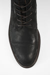 YALE distressed-black welted derby lace up boots.