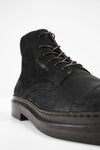 YALE distressed-black welted derby lace up boots.