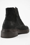 YALE distressed-black welted derby lace up boots.