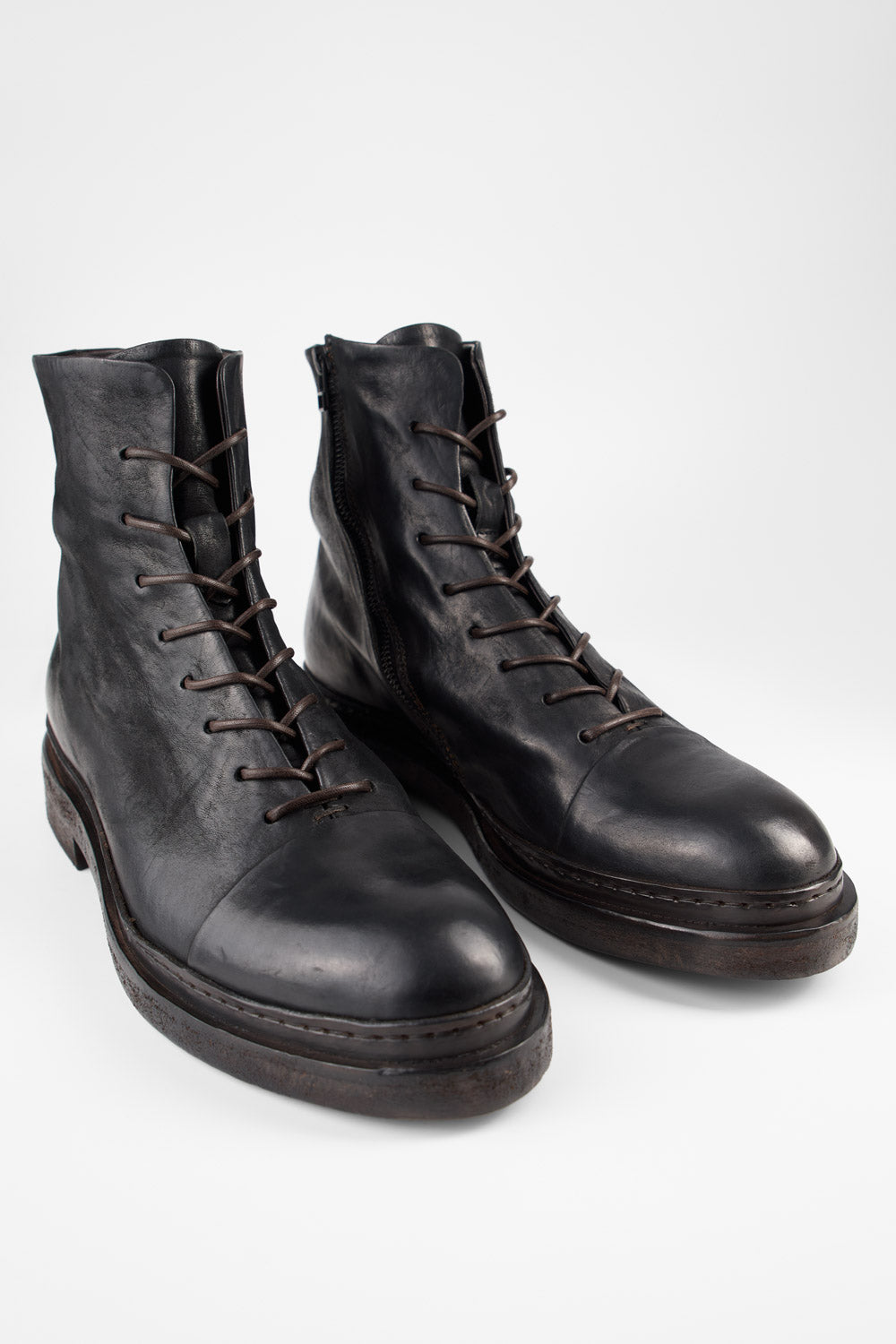 YALE matte-black welted oxford lace up boots.