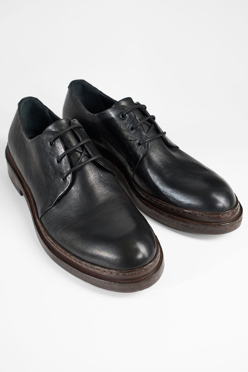 YALE tuxedo-black welted derby shoes.