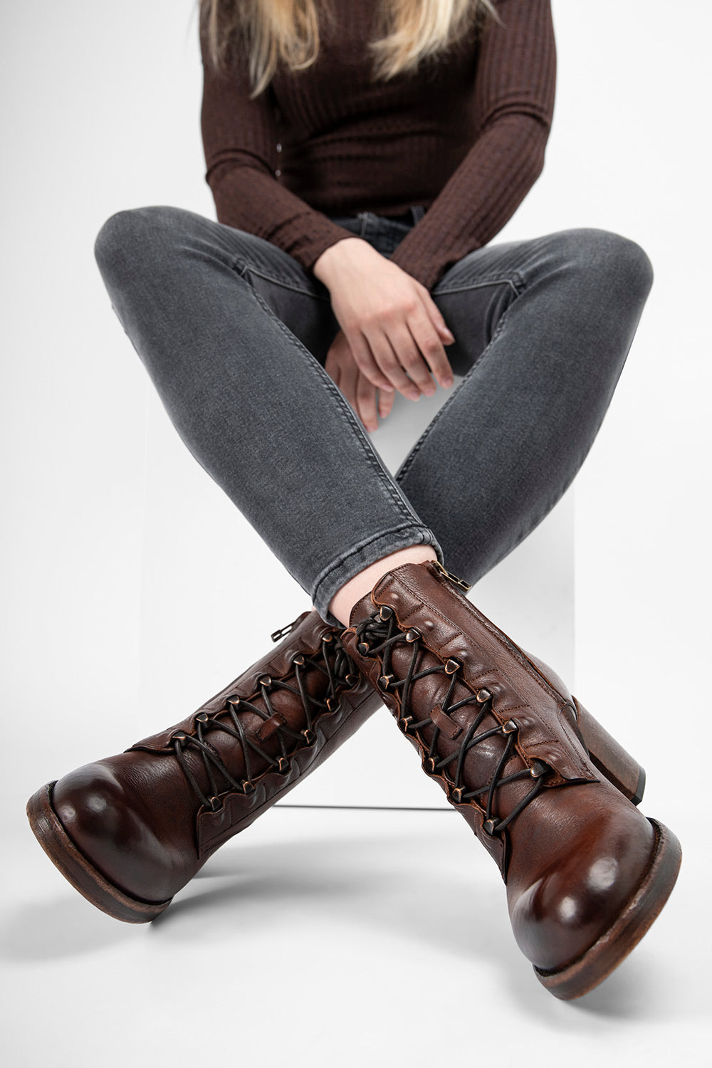 ASTON chocolate-brown lace-up boots | untamed street | women