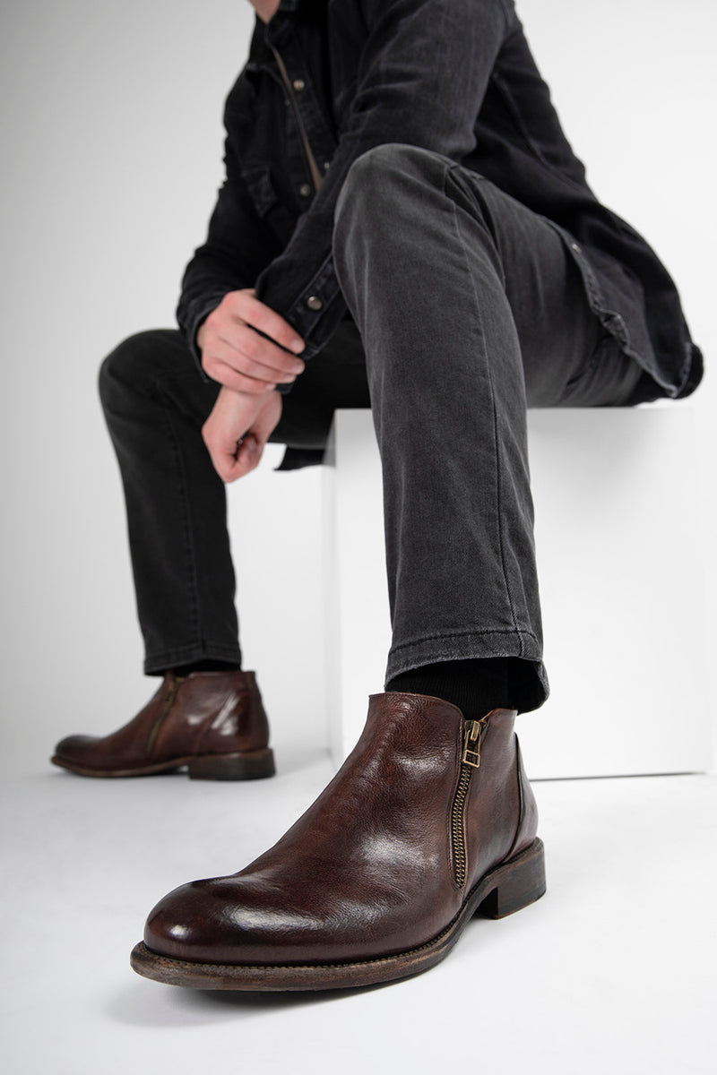KNIGHTON noble-brown double-zip low ankle boots | untamed street | men ...