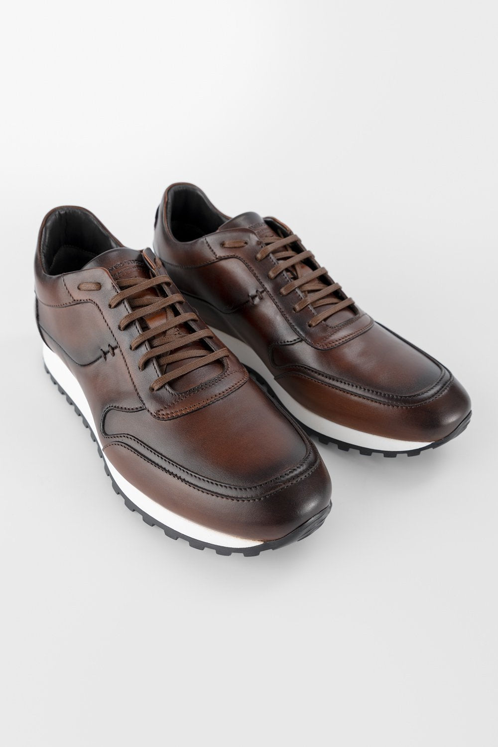Leather Chocolate Brown Textured Sneakers - Quel